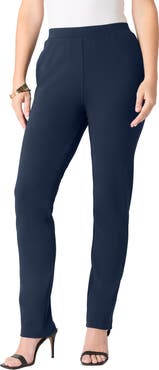 Roaman's Plus Size Ponte Straight Leg Pant With Pockets And Pull On Elastic Waist