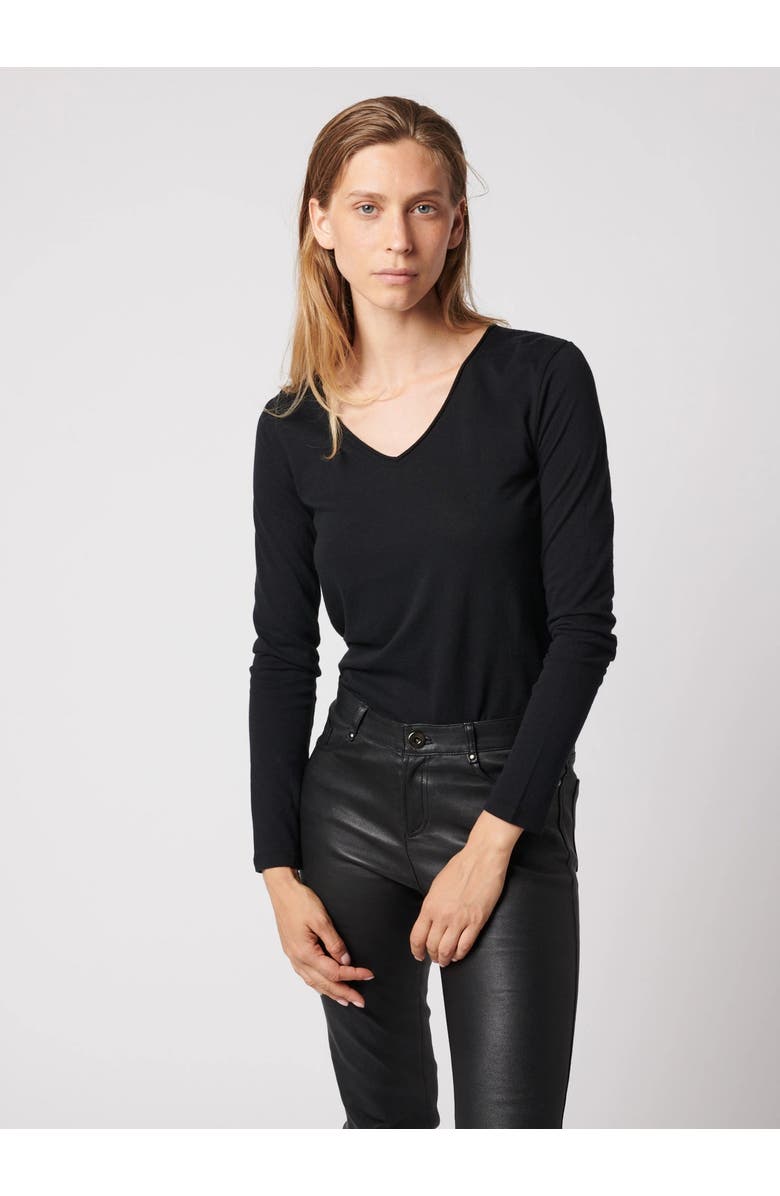 Majestic Filatures Soft Touch Long Sleeve V-Neck T-Shirt, Main, color, Noir