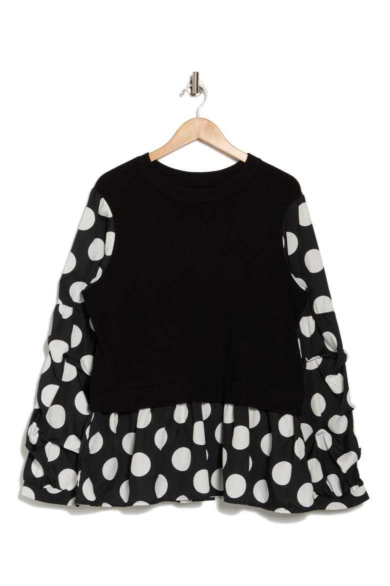 Alessia Mixed Media Layered Sweater, Alternate, color, BLACK
