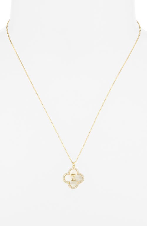 Argento Vivo Sterling Silver Clover Mother-of-pearl Initial Pendant Necklace In Gold
