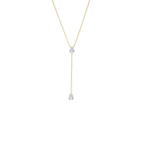 Double Pear Drop Chain Lariat Necklace