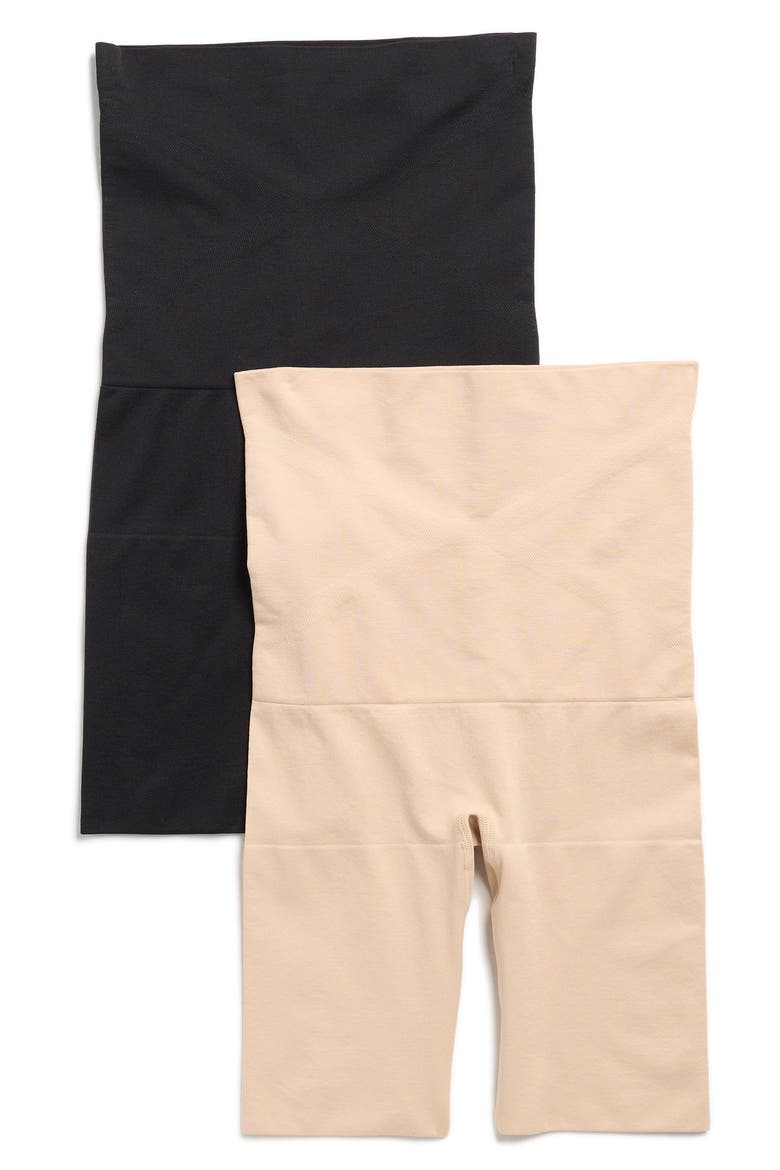 2-Pack Seamless Double Layer High Waist Long Leg Shaping Shorts, Main, color, PALE OAK/BLACK