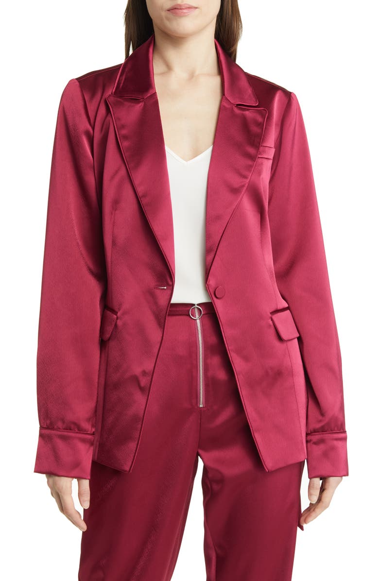 PAIGE Havenn Tie Waist Satin Blazer, Alternate, color, Mulberry