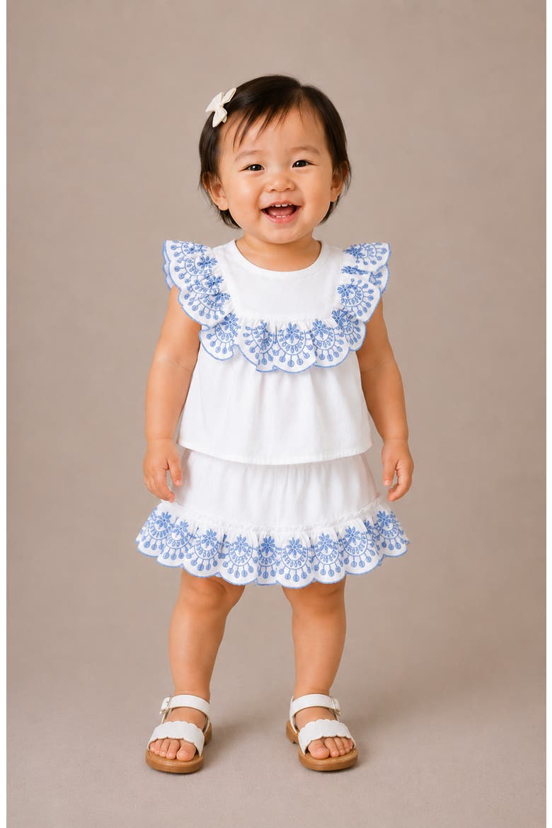 Eyelet Embroidery Top & Skirt Set, Alternate, color, BLUE