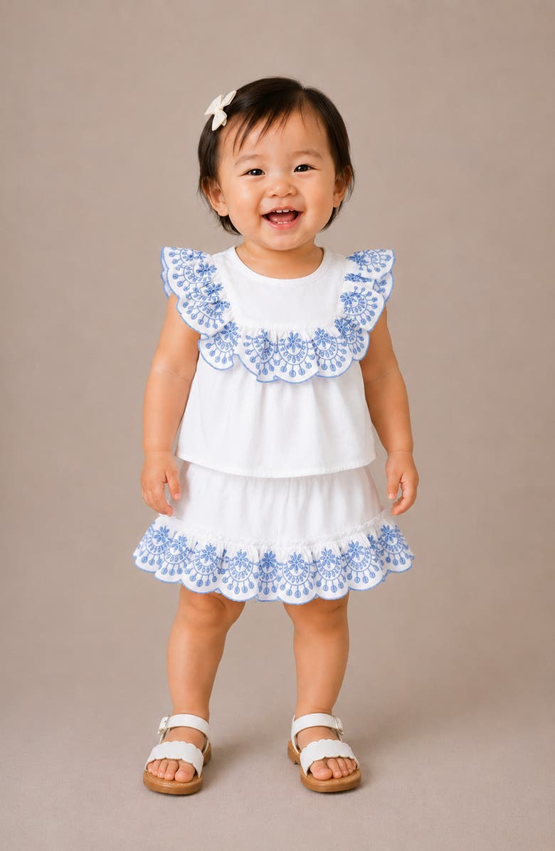 Habitual Kids Eyelet Embroidery Top & Skirt Set, Alternate, color, Blue