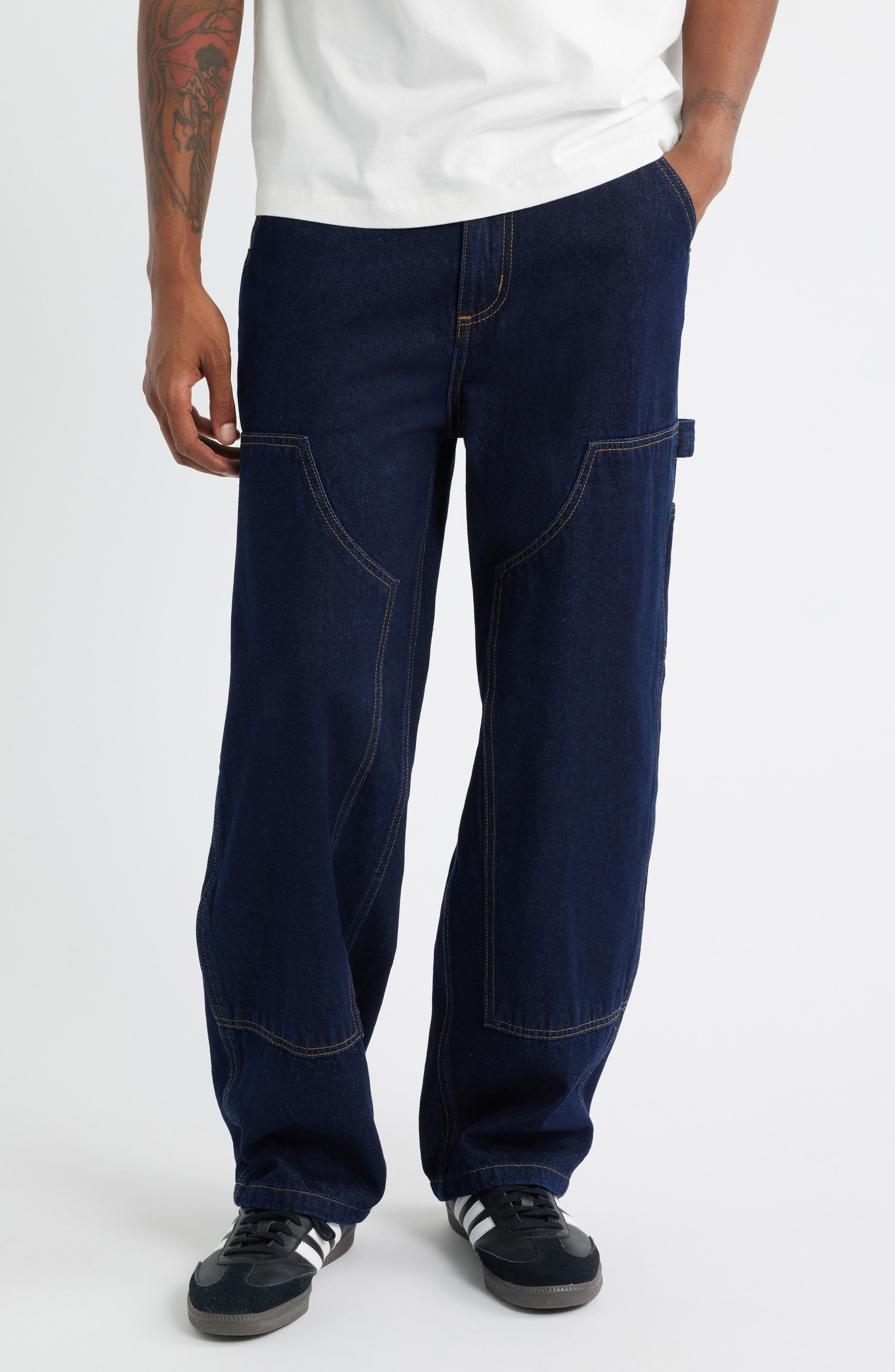 CRIMINAL DAMAGE Mercer Double Knee Cotton Denim Carpenter Pants in Indigo 