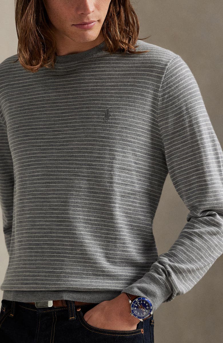Polo Ralph Lauren Pinstripe Washable Wool Crewneck Sweater, Alternate, color, Grey Combo