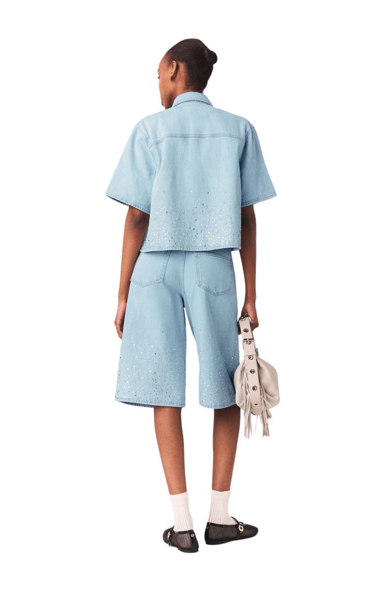 maje Cropped rhinestone denim shirt, Alternate, color, Blue Sky