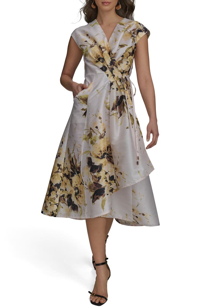 Donna Karan New York Floral Tiered Wrap Dress, Main, color, Limoncello Multi