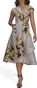 Donna Karan New York Floral Tiered Wrap Dress