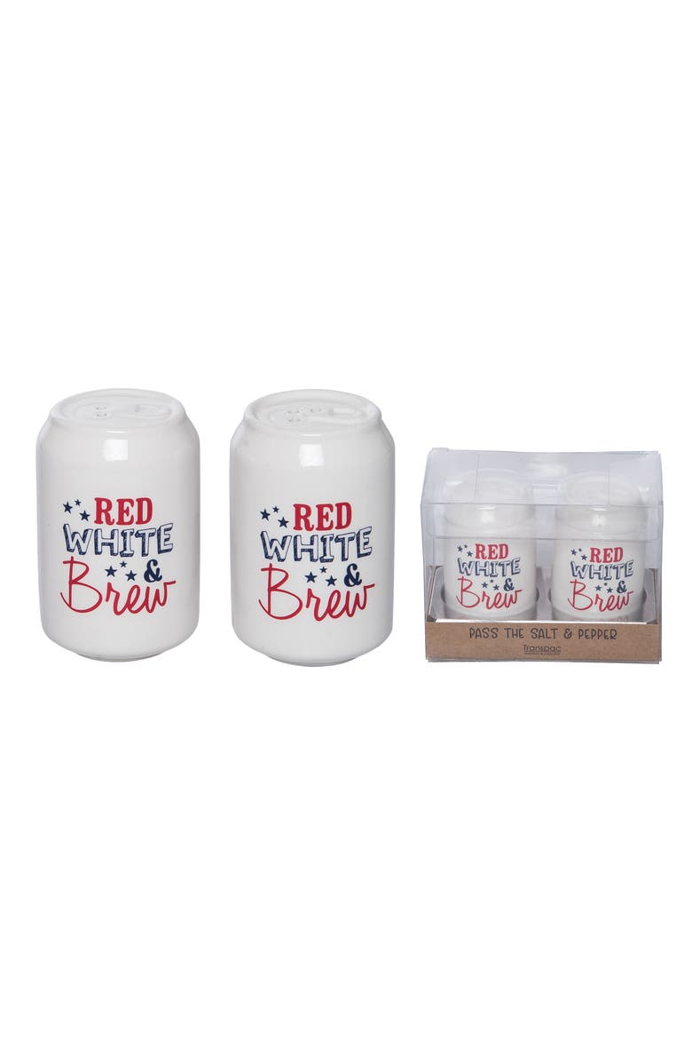 Ceramic Can Brew Salt and Pepper Set of 2 Multicolored for Patriotic Serving and Entertaining, Main, color, Multicolored