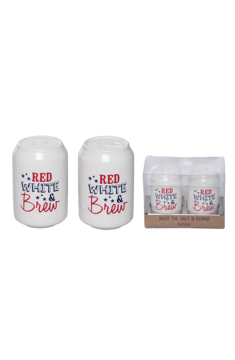 Transpac Ceramic Can Brew Salt and Pepper Set of 2 Multicolored for Patriotic Serving and Entertaining, Main, color, Multicolored