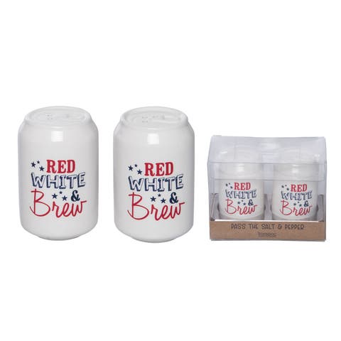 Ceramic Can Brew Salt and Pepper Set of 2 Multicolored for Patriotic Serving and Entertaining