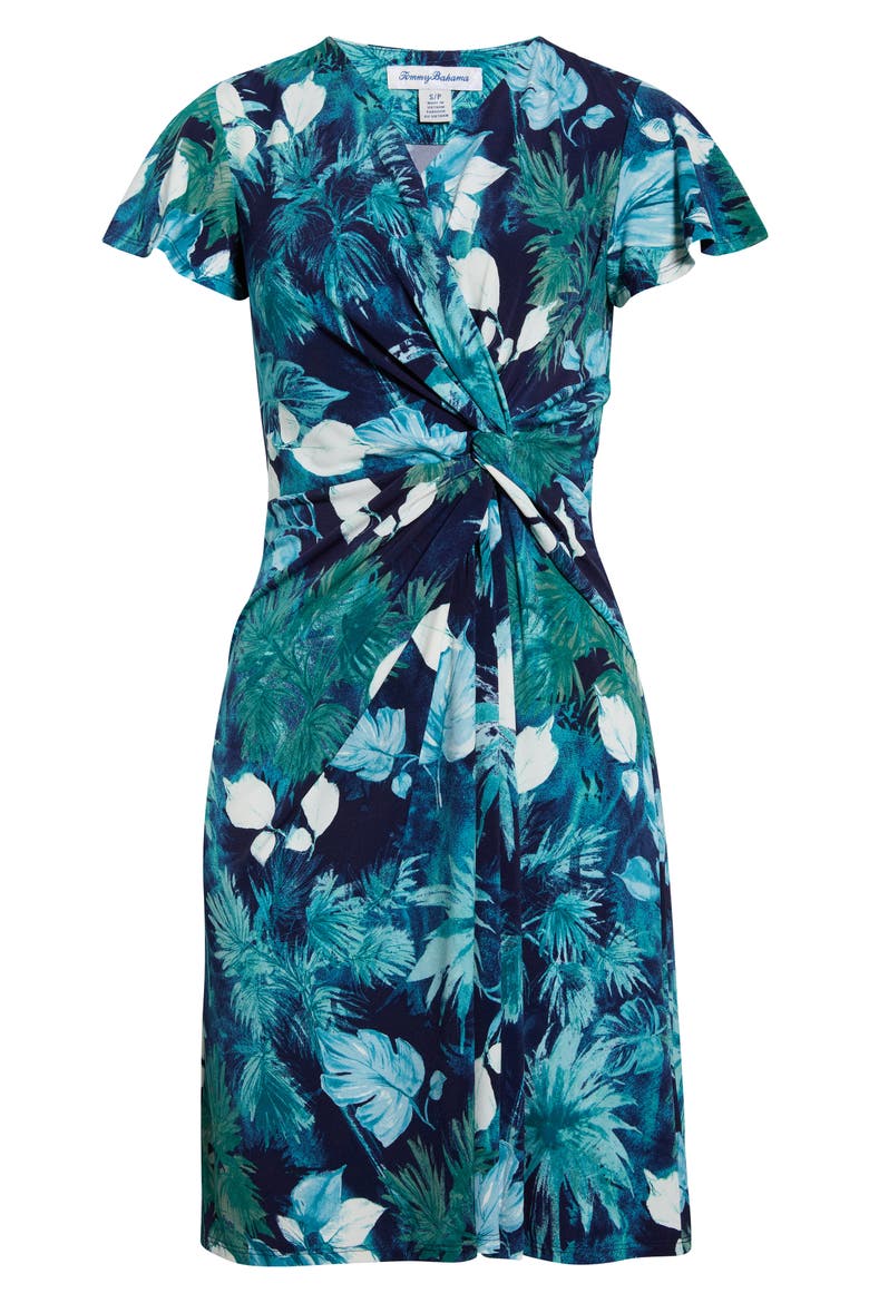 Sophia Serene Palms Flutter Sleeve Faux Wrap Dress, Alternate, color, COASTLINE