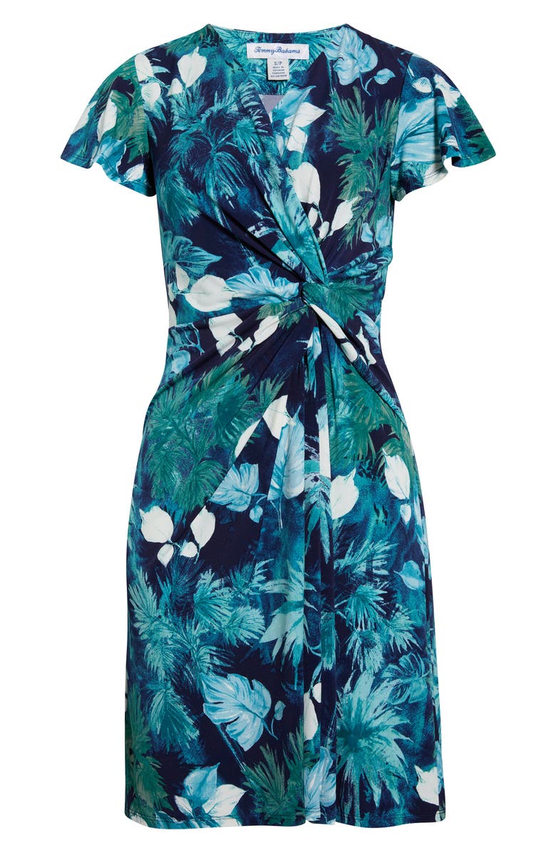 Tommy Bahama Sophia Serene Palms Flutter Sleeve Faux Wrap Dress, Main, color, Coastline