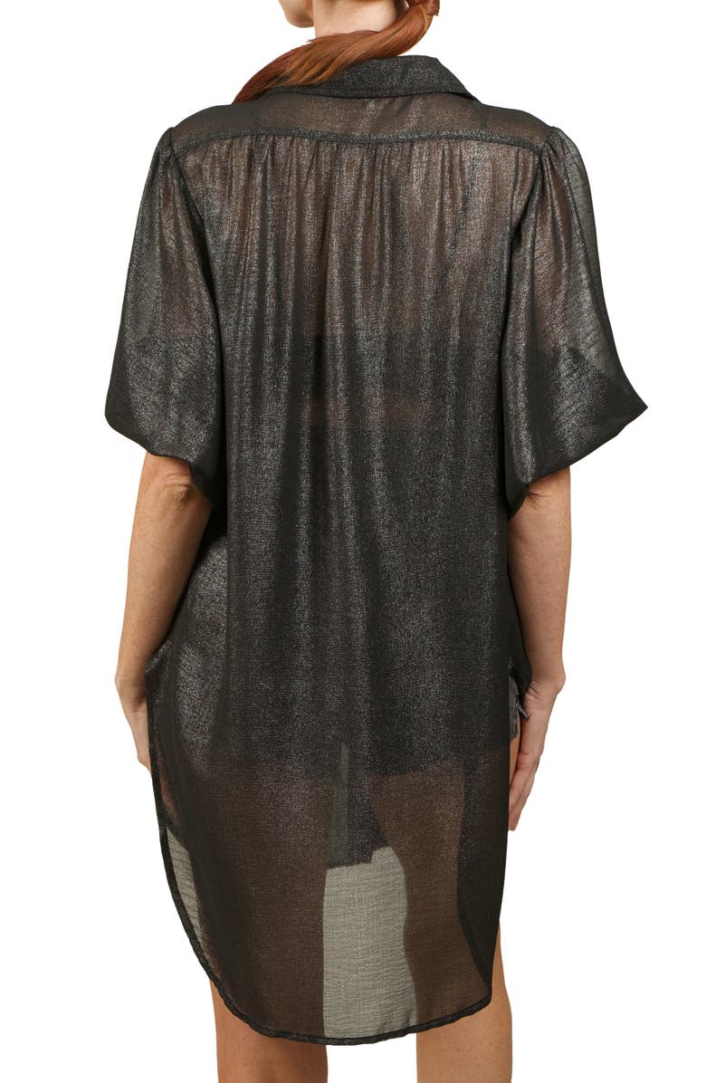 NIKKI LUND Oversize Metallic Button-Up Tunic Shirt, Alternate, color, Black