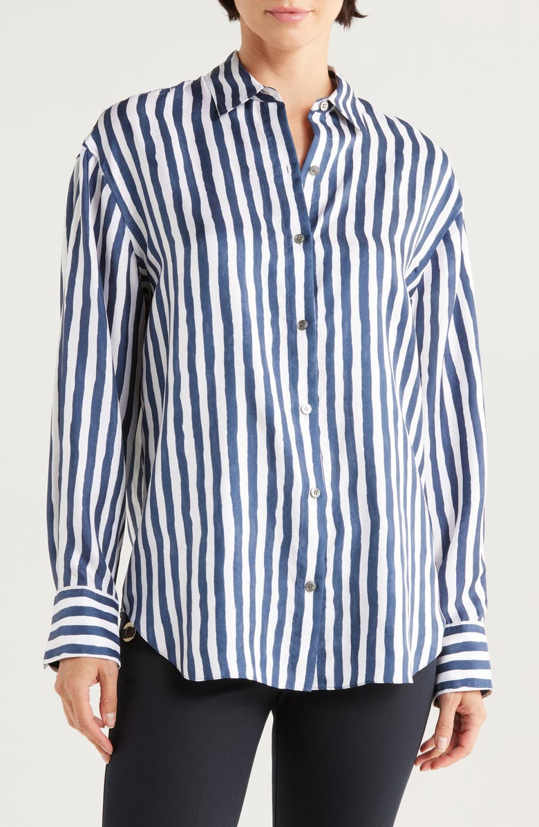 Theory Painter Stripe Silk Button-Up Shirt, Main, color, Blmu