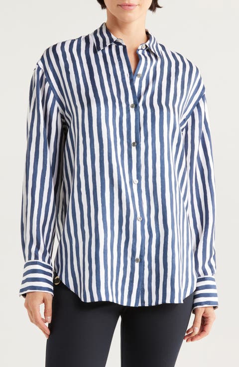 Painter Stripe Silk Button-Up Shirt (Regular & Petite)