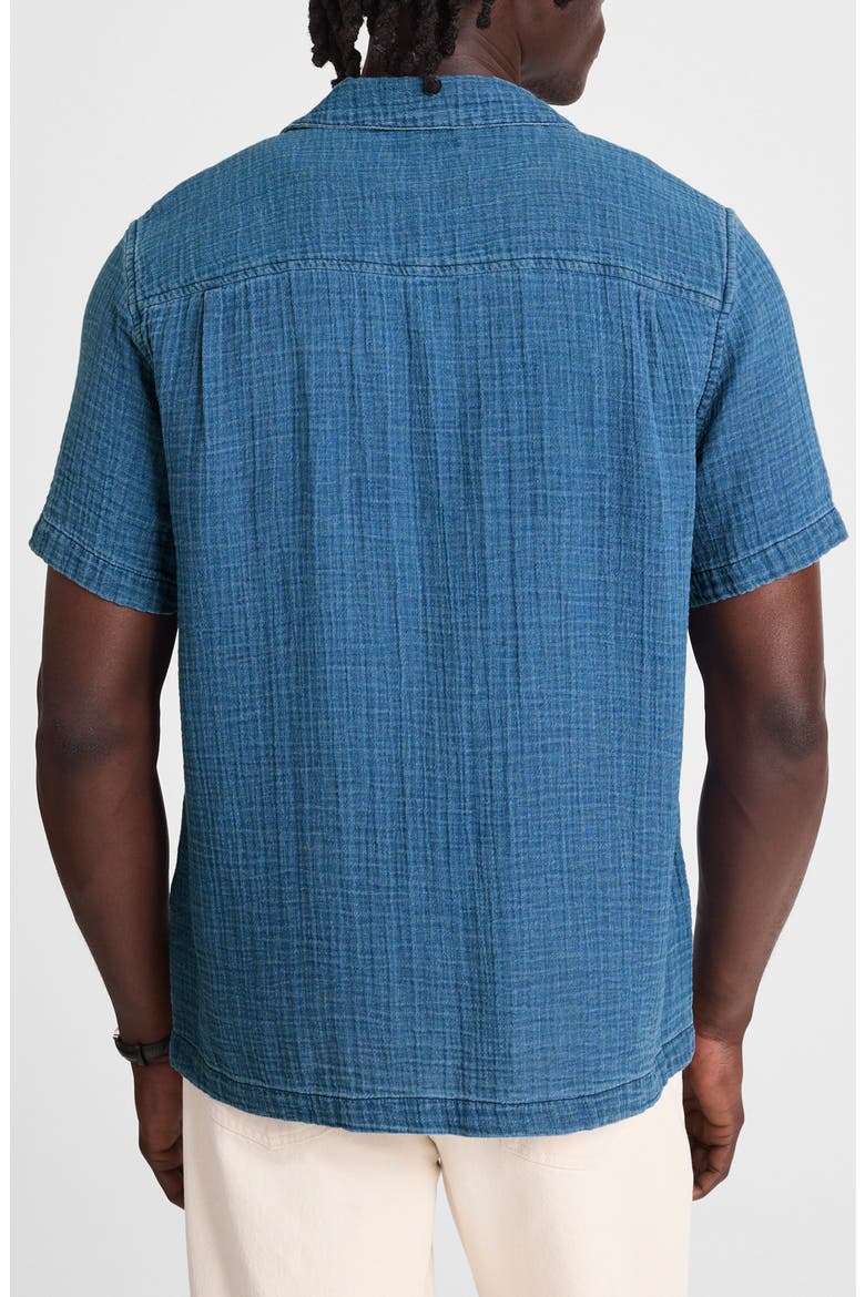 Indigo Dyed Short Sleeve Cotton Button-Up Shirt, Alternate, color, LIGHT INDIGO GAUZE