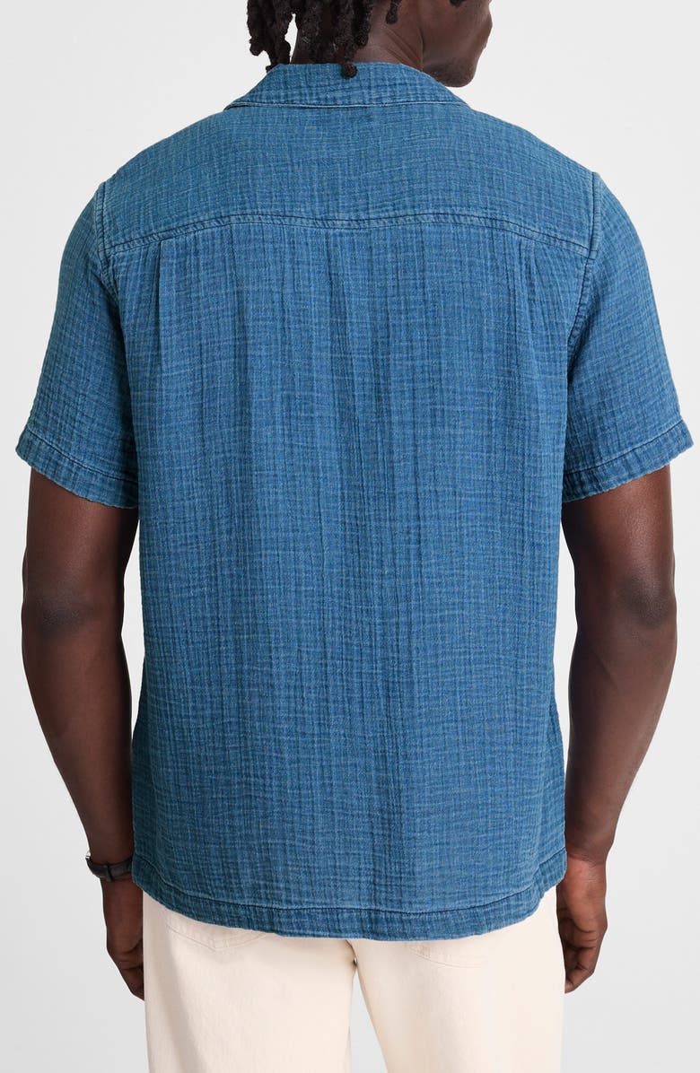 Madewell Indigo Dyed Short Sleeve Cotton Button-Up Shirt, Alternate, color, Light Indigo Gauze