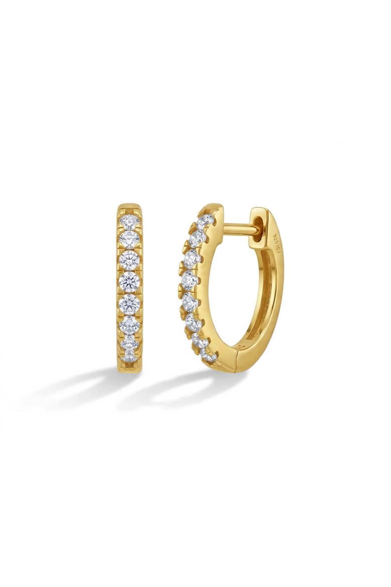 Small Multi Cubic Zirconia Huggie Plated Earrings, Main, color, Gold