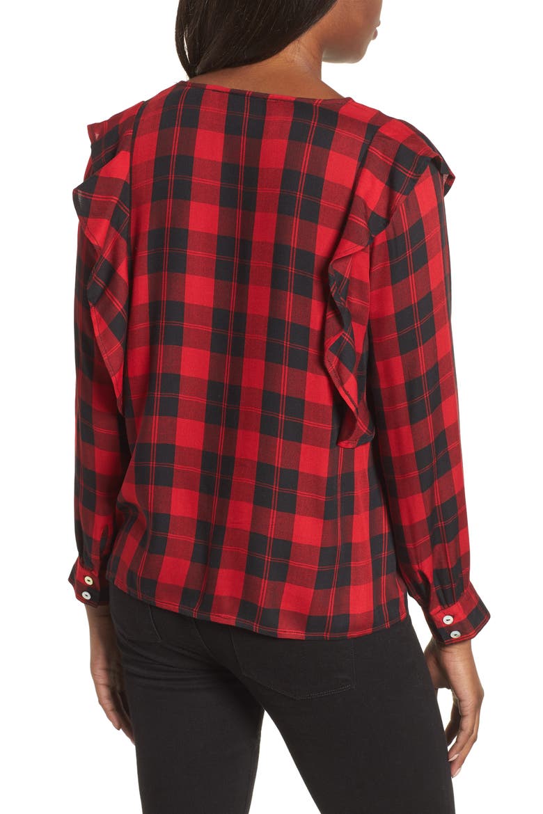 Ruffled Plaid Shirt, Alternate, color, RED PLAID