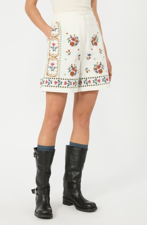 Dobice Floral Embroidered Cotton Shorts
