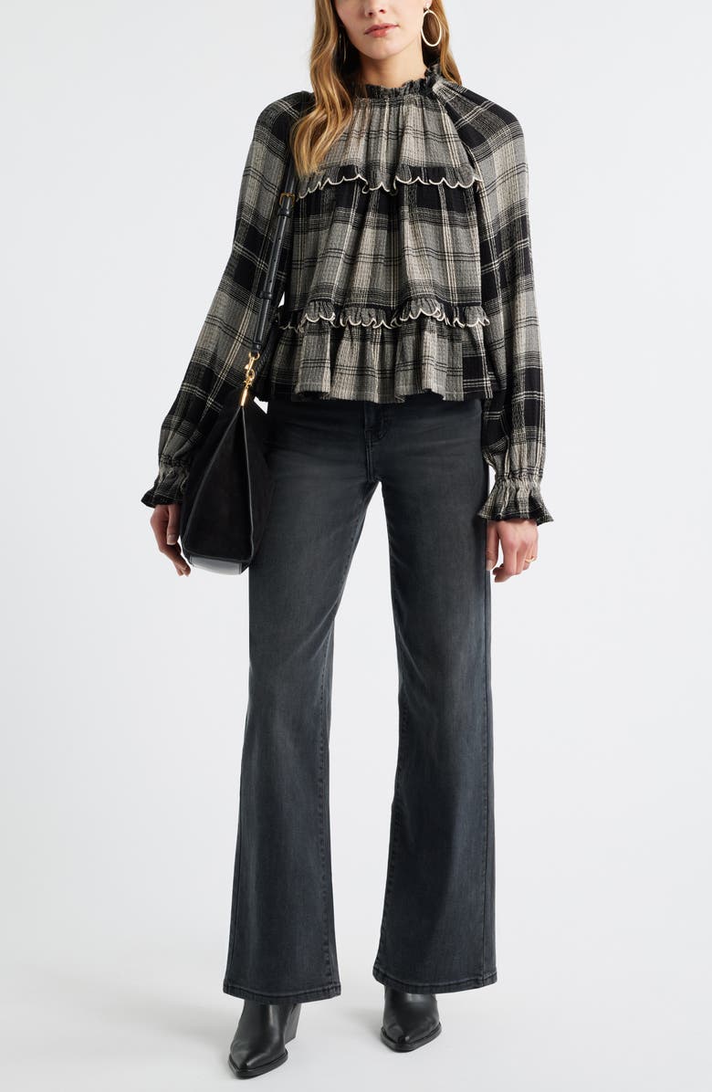 Treasure & Bond Long Sleeve Plaid Woven Shirt, Alternate, color, Black- White Ryan Plaid