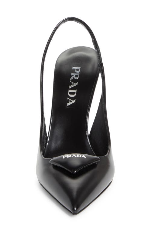 Prada Logo Leather Pointy-toe Slingback Pump In Black