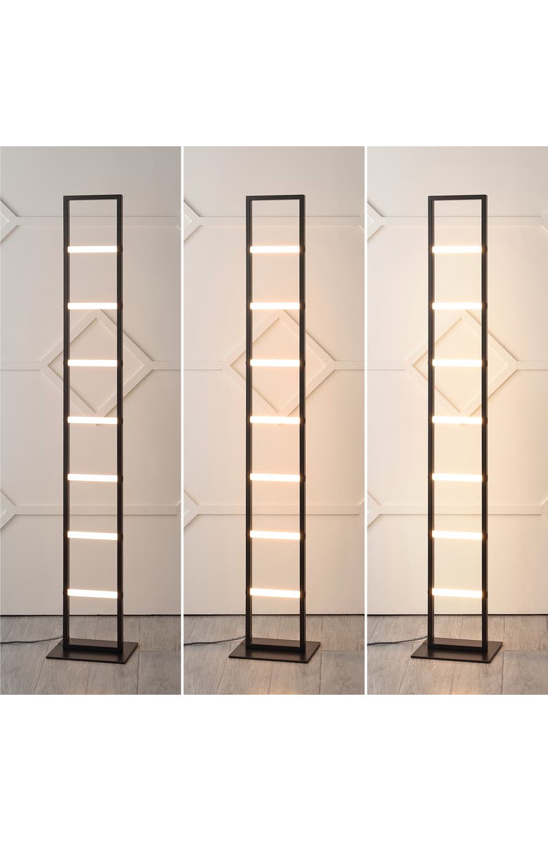JONATHAN Y Ivan 59.3" Minimalist Modern Iron Ladder Dimmable Integrated LED Floor Lamp, Black, Alternate, color, Black
