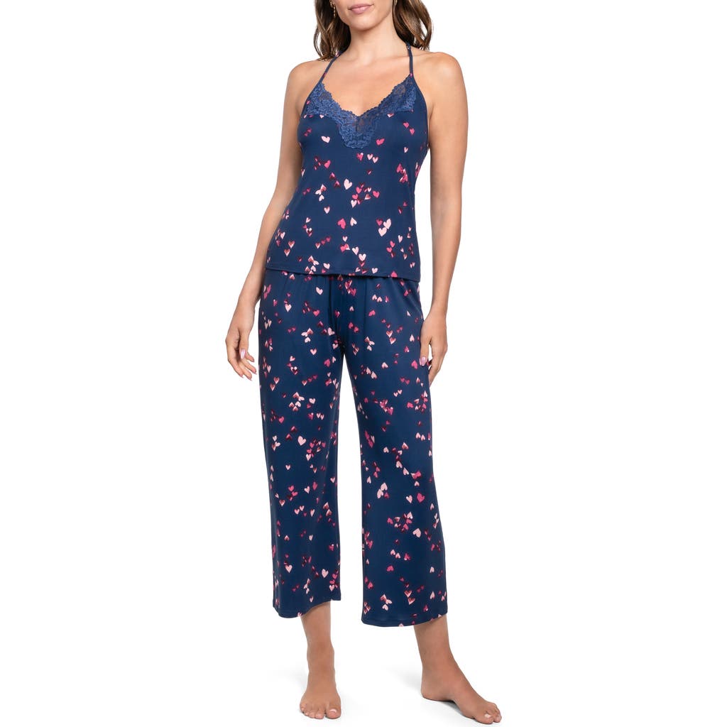 In Bloom By Jonquil Lace Trim Heart Long Pajamas In Blue