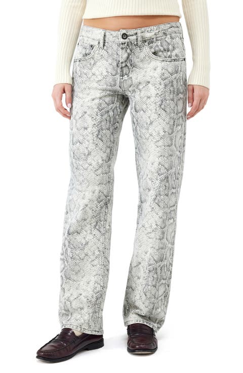 Snake Print Low Rise Relaxed Straight Leg Jeans