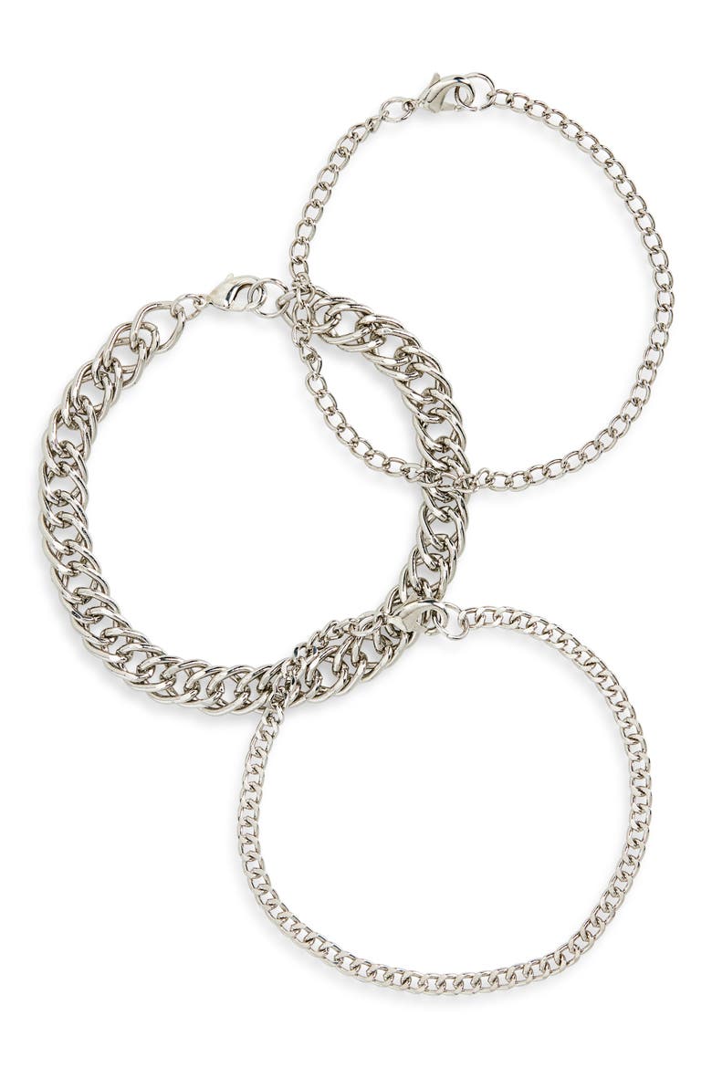 Men's Set of 3 Assorted Chain Bracelets, Main, color, SILVER