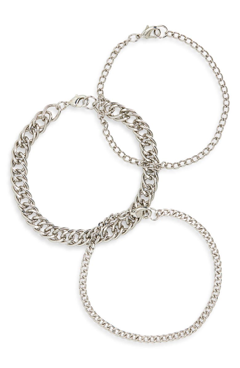 AREA STARS Men's Set of 3 Assorted Chain Bracelets, Main, color, Silver