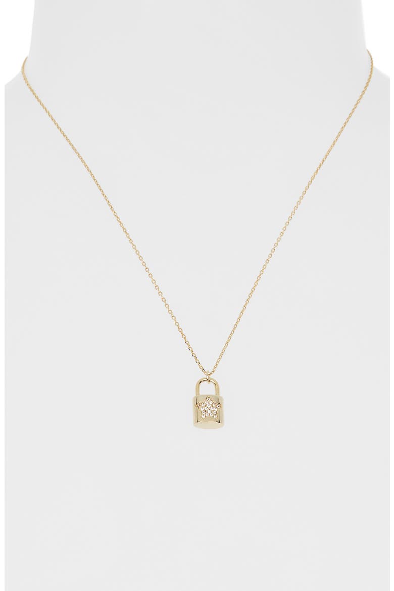 Star Padlock Pendant Necklace, Alternate, color, CLEAR- GOLD