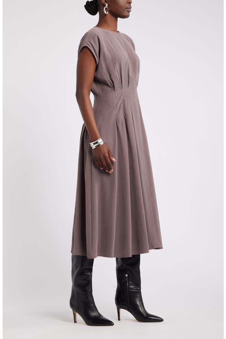 Pleated A-Line Dress, Alternate, color, GREY PLUM