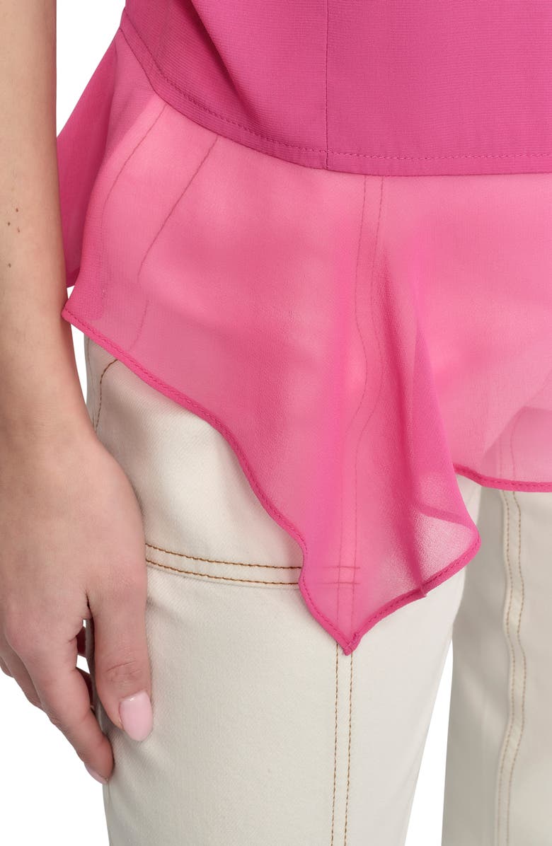 DKNY Handkerchief Hem Mixed Media Top, Alternate, color, Vivid Pink