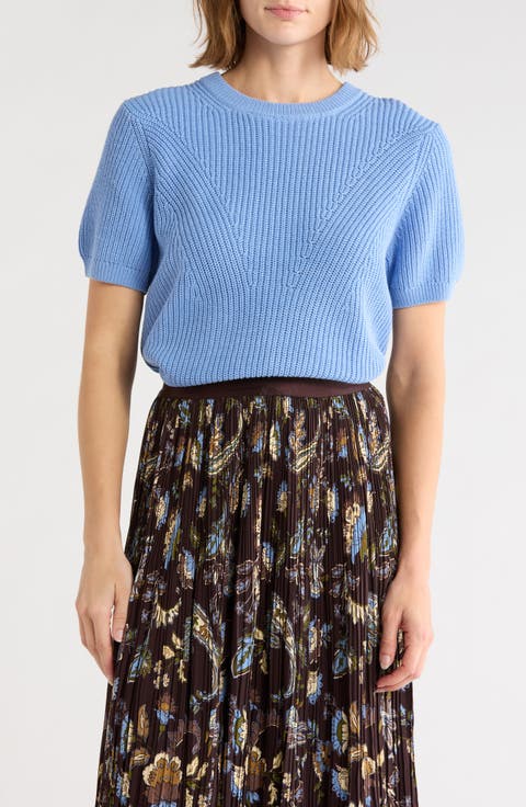 Ribbed Crewneck Short Sleeve Sweater