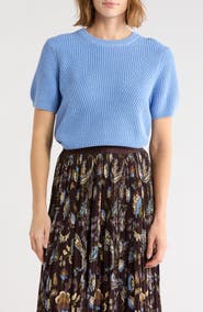 Adrianna Papell Ribbed Crewneck Short Sleeve Sweater