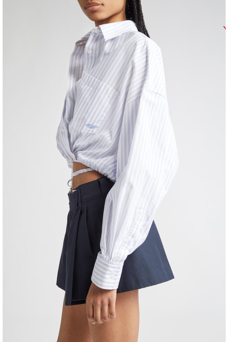Cotton Oxford Crop Wrap Button-Up Shirt, Alternate, color, BLUE/ PINK