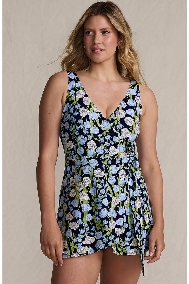 Side Tie Mini Swim Dress Swimsuit, Main, color, Deep Sea Navy Poetic Floral