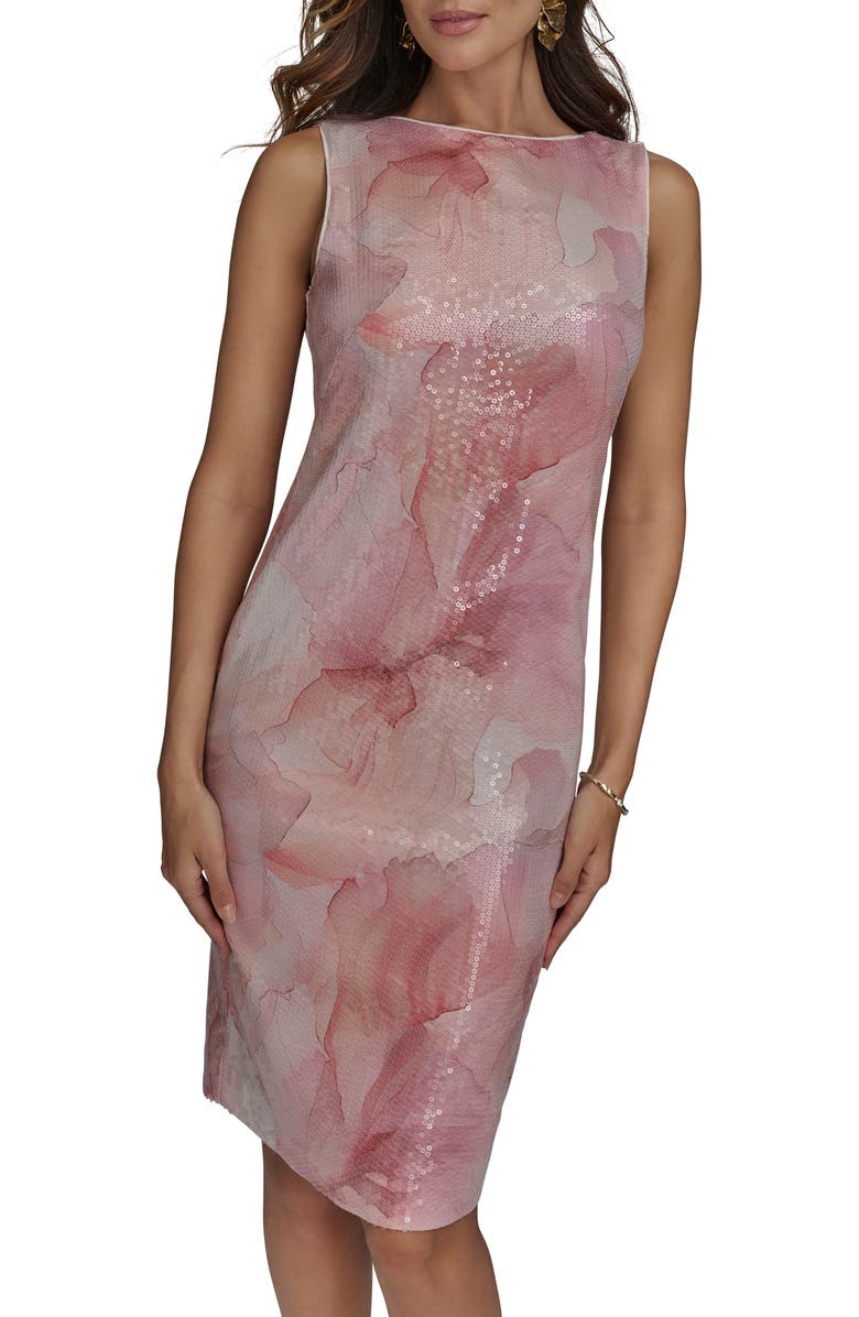 Donna Karan New York Sequin Floral Sheath Dress, Alternate, color, Apricot Mu