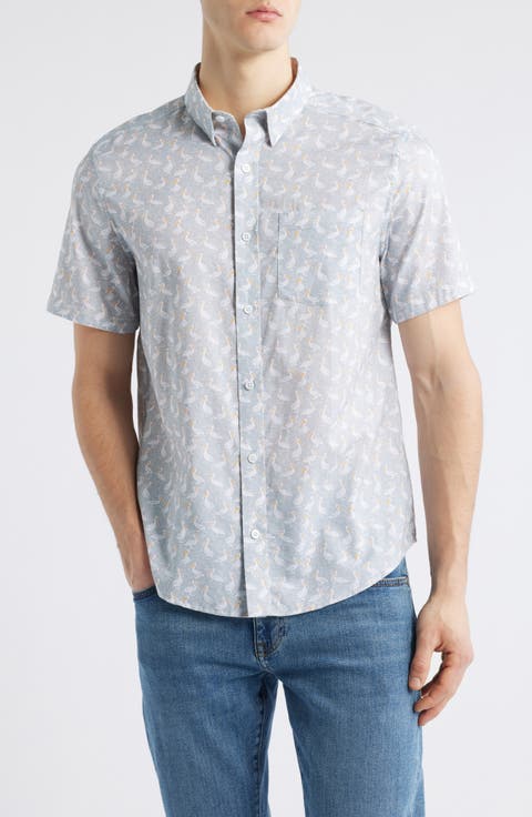 Pelican Print Short Sleeve Button Down Shirt