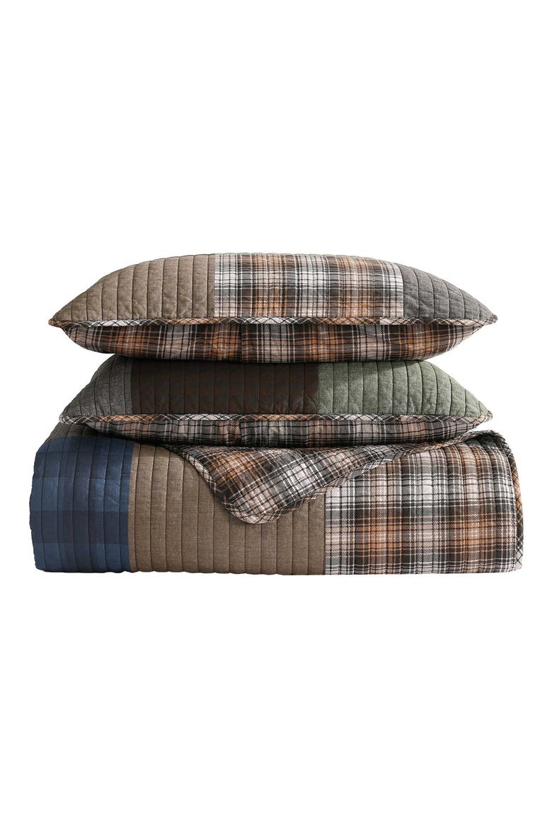 Classic Patchwork Quilt Set, Main, color, OLIVE GREEN/ CAMEL BEIGE