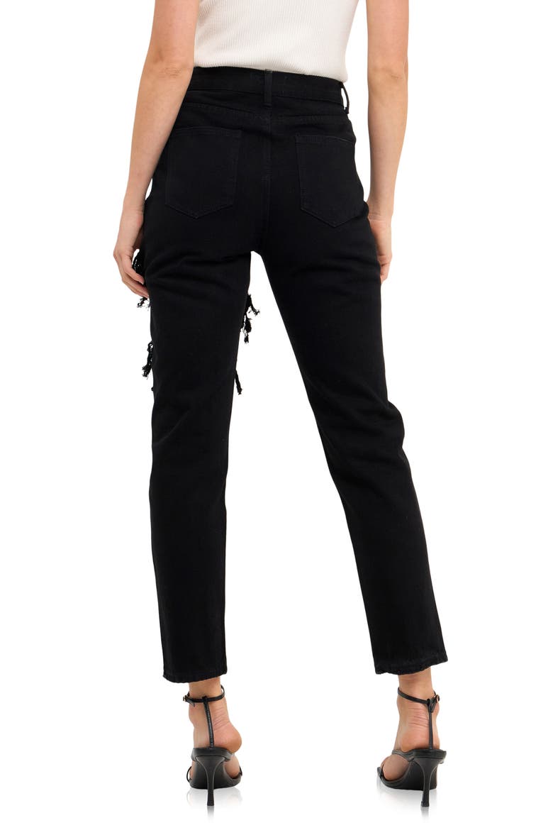 Cutout Ripped High Waist Slim Straight Leg Jeans, Alternate, color, BLACK