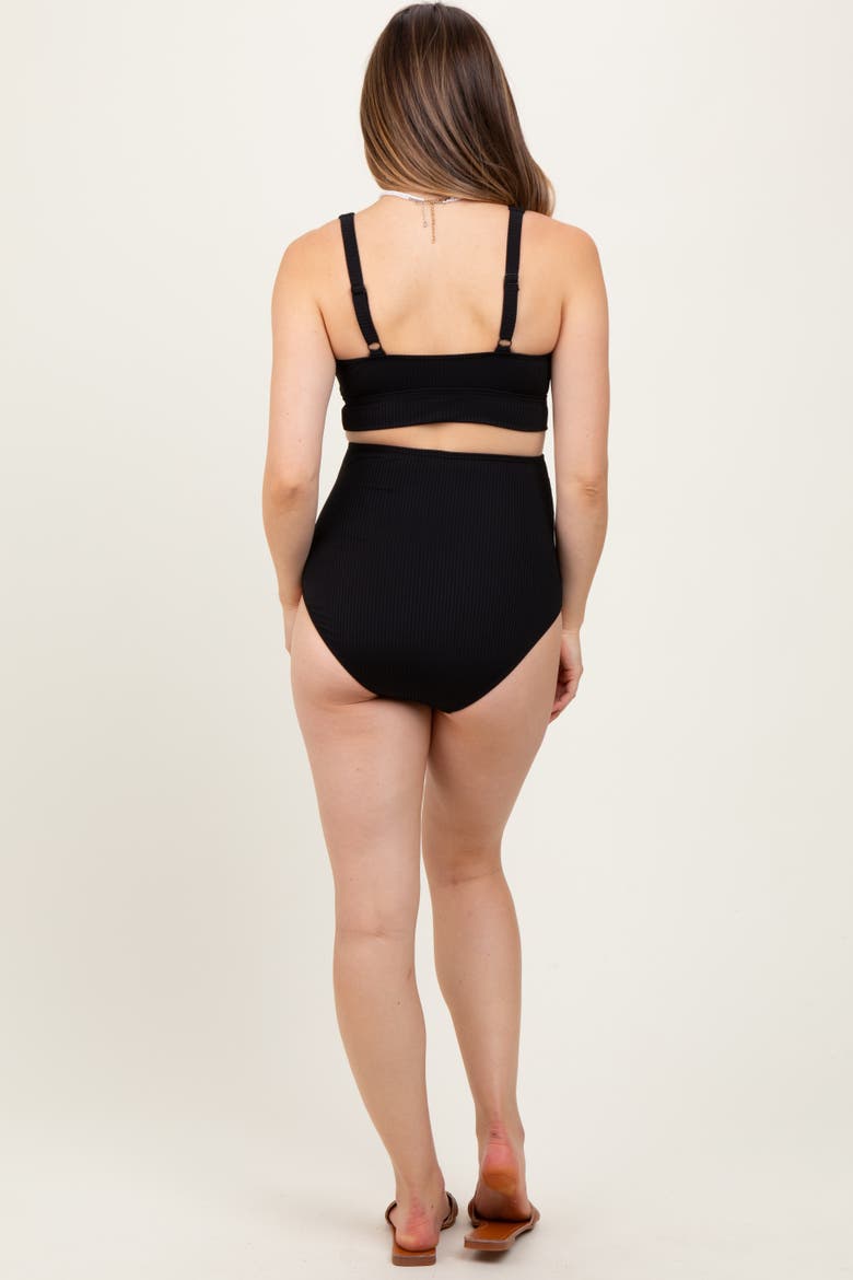 Ribbed Twist Cutout Front Swim Set, Alternate, color, Black
