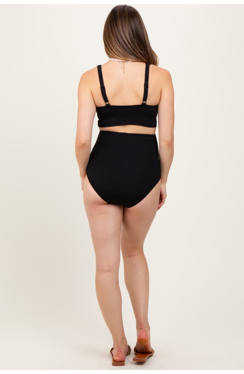 PinkBlush Ribbed Twist Cutout Front Swim Set, Alternate, color, Black