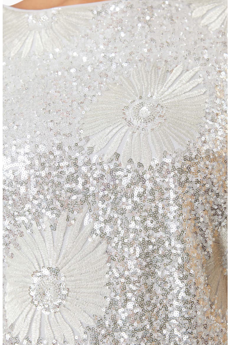 Caledonia Floral Embroidered Sequin Shift Dress, Alternate, color, SILVER