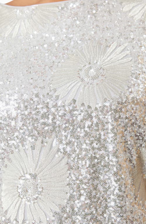 Elliatt Caledonia Floral Embroidered Sequin Shift Dress In Silver