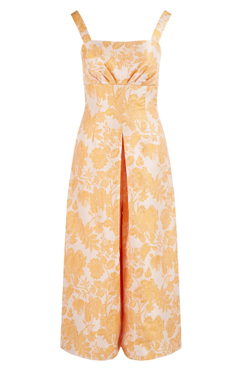 Kay Unger Ingrid Floral Jacquard Jumpsuit, Alternate, color, Mango